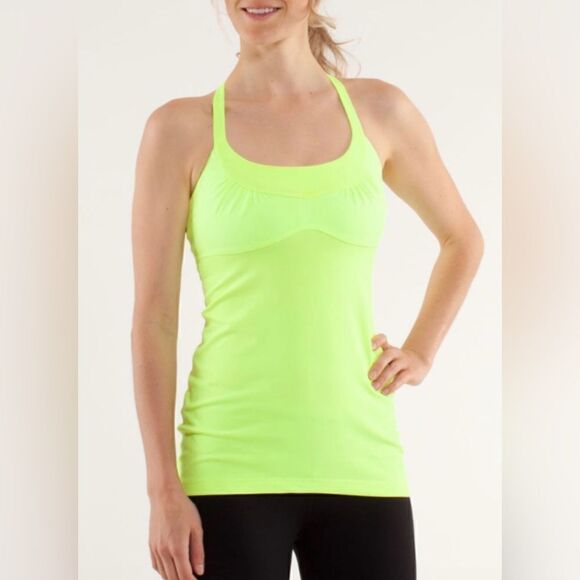 211 LULULEMON *SCOOP ME UP* YELLOW SPORT BRA TANK TOP gym yoga X BACK - Picture 1 of 4